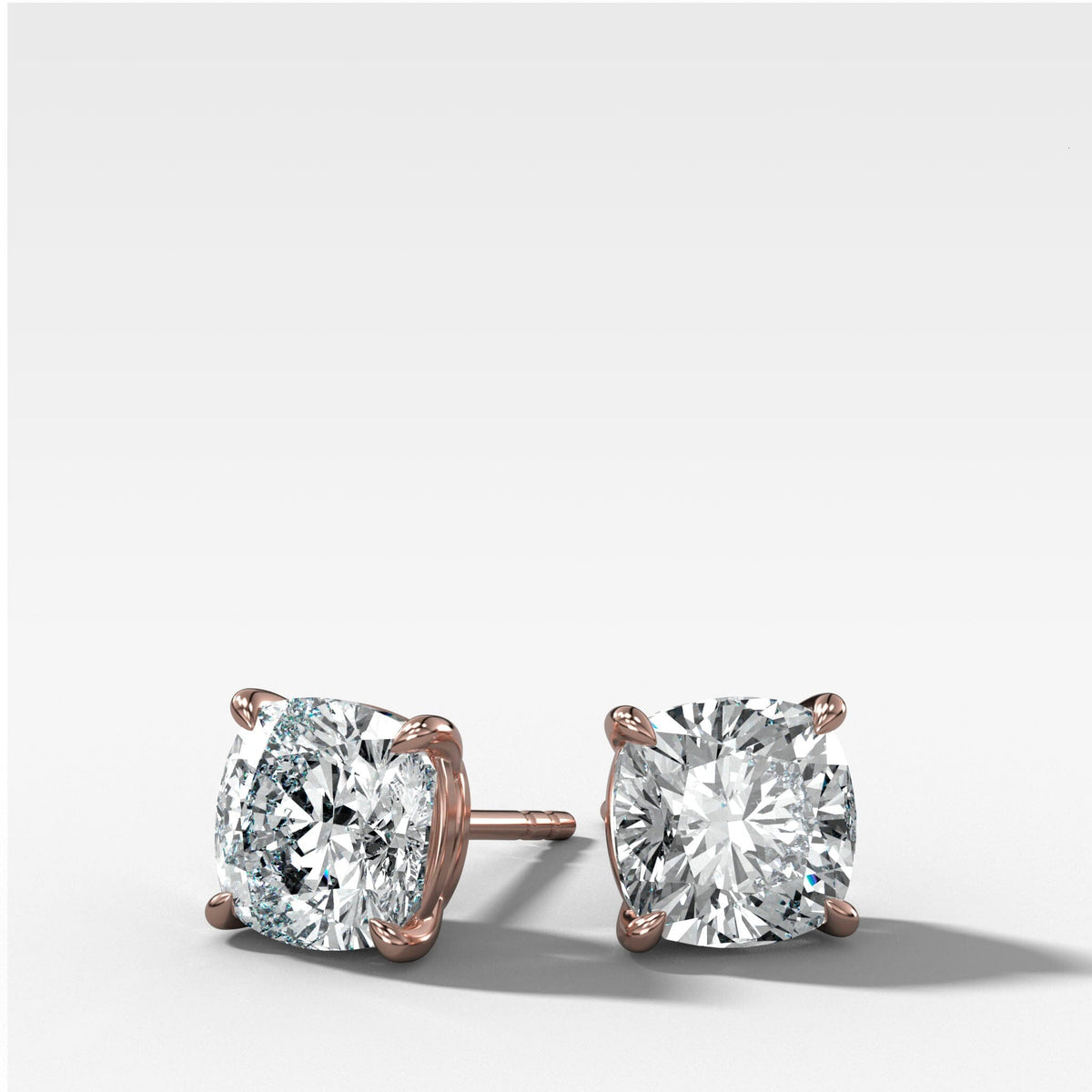 Cushion Cut Single Point Prong Studs Earring Good Stone Inc Rose Gold 14k .50ct (1.00 ctw) Lab Grown