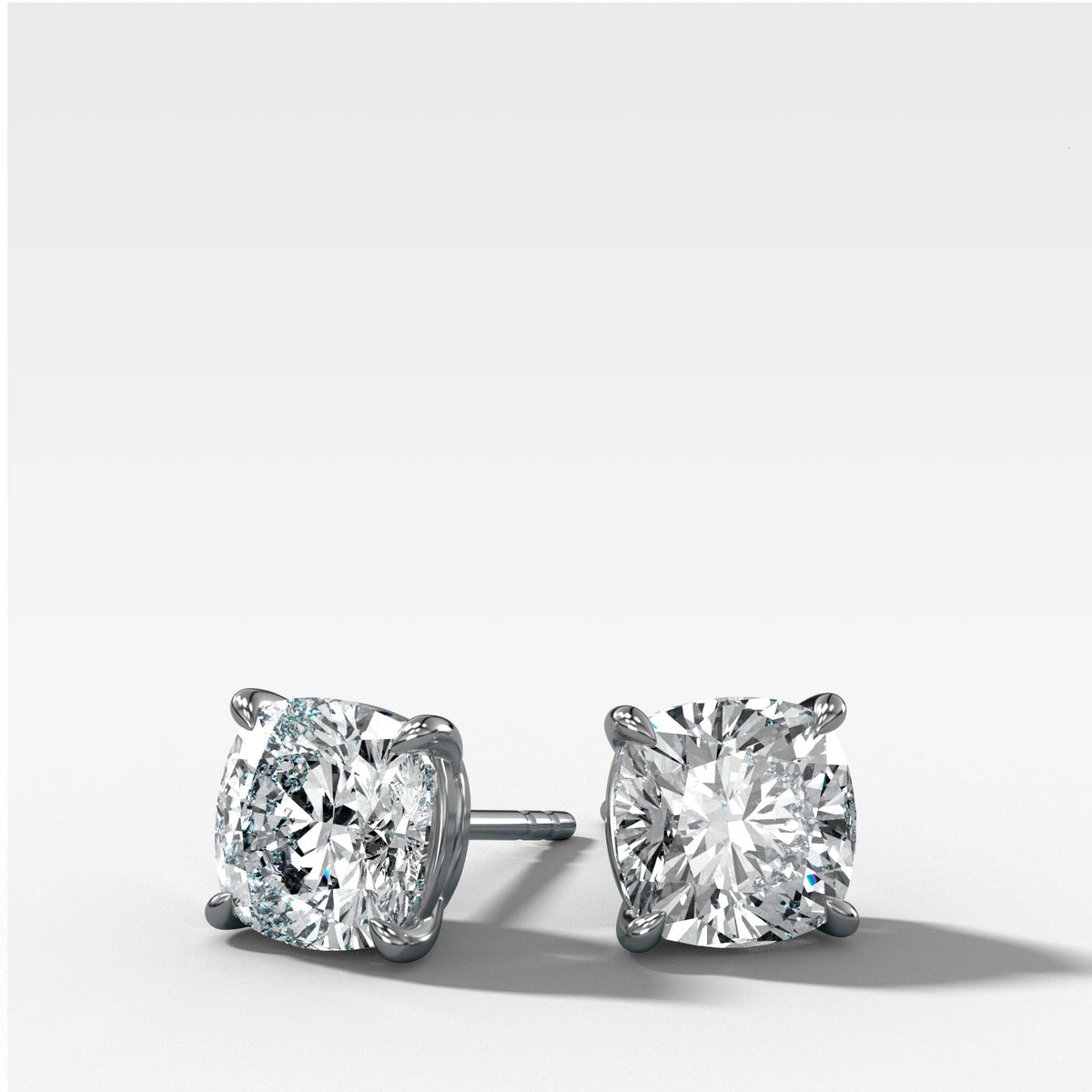 Cushion Cut Single Point Prong Studs Earring Good Stone Inc White Gold 14k .75ct (1.50ctw) Lab Grown