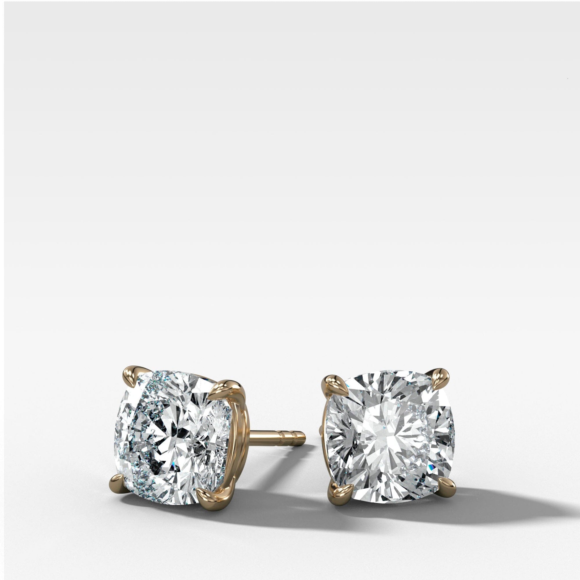 Cushion Cut Single Point Prong Studs Earring Good Stone Inc Yellow Gold 14k .50ct (1.00 ctw) Lab Grown