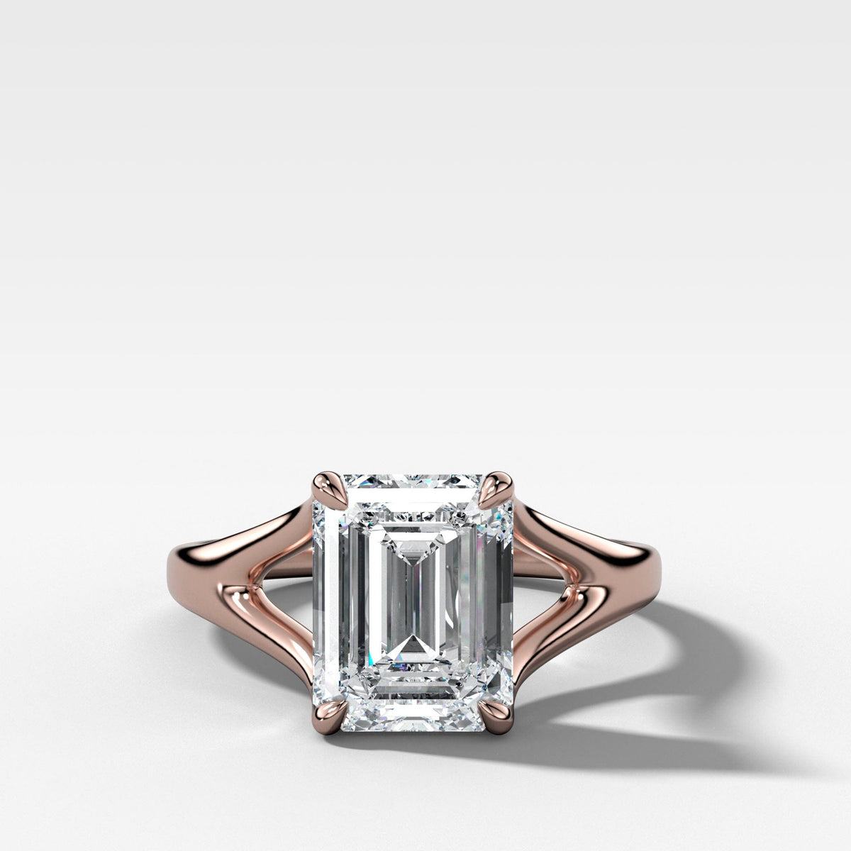 Split Shank Solitare with Emerald Cut Engagement Good Stone Inc Rose Gold 14k 