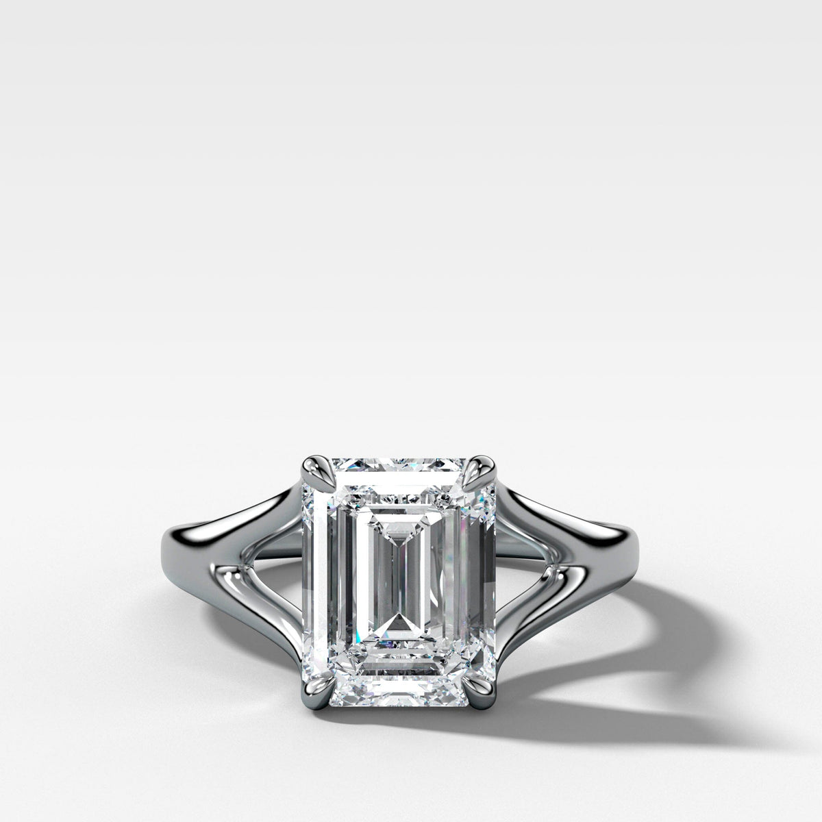Split Shank Solitare with Emerald Cut Engagement Good Stone Inc White Gold 14k 