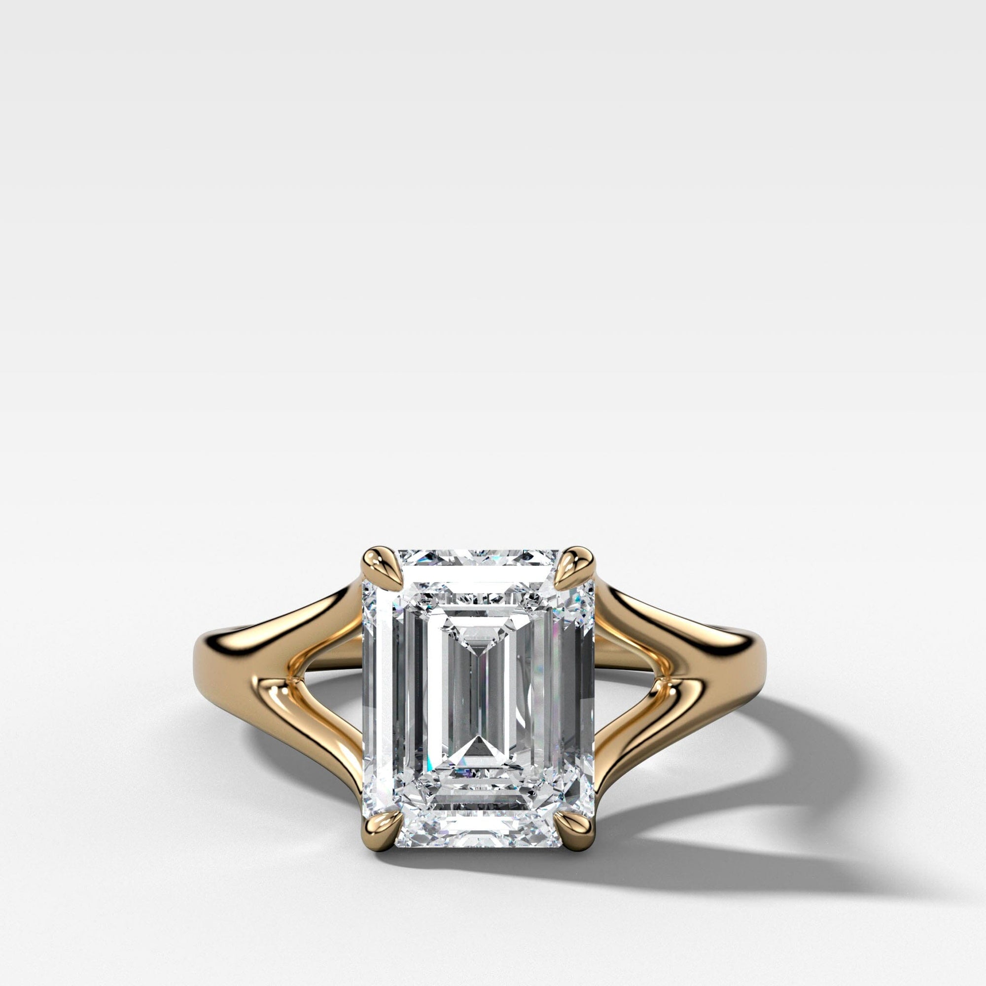 Split Shank Solitare with Emerald Cut Engagement Good Stone Inc Yellow Gold 14k 