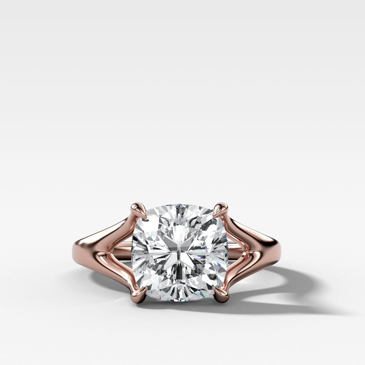 Split Shank Solitare with Cushion Cut Engagement Good Stone Inc Rose Gold 14k 