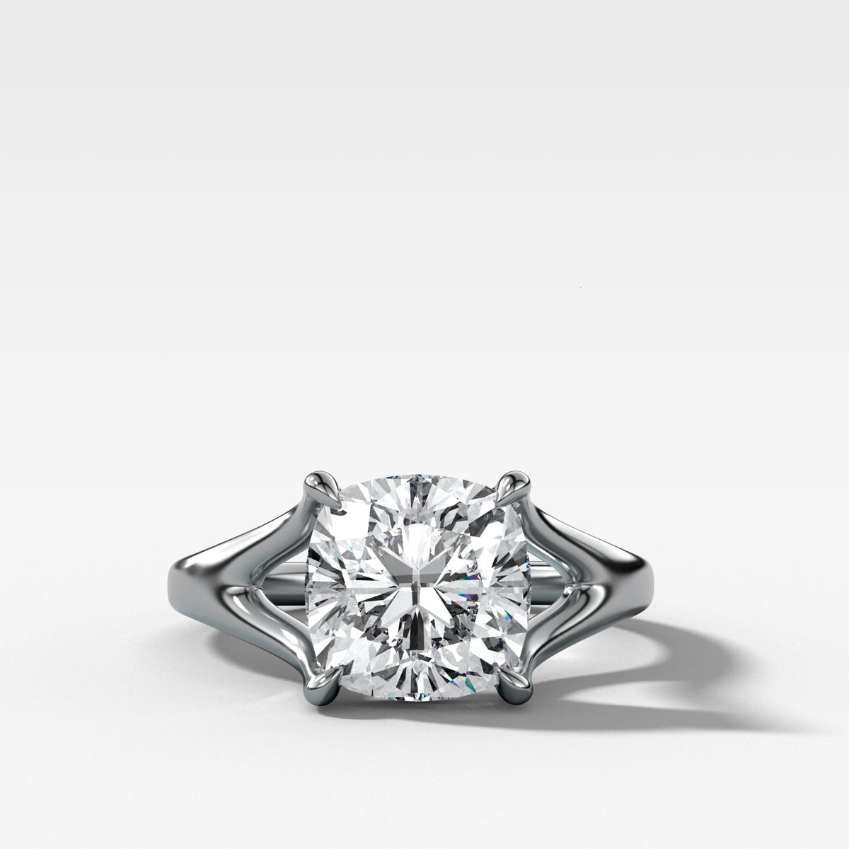 Split Shank Solitare with Cushion Cut Engagement Good Stone Inc White Gold 14k 