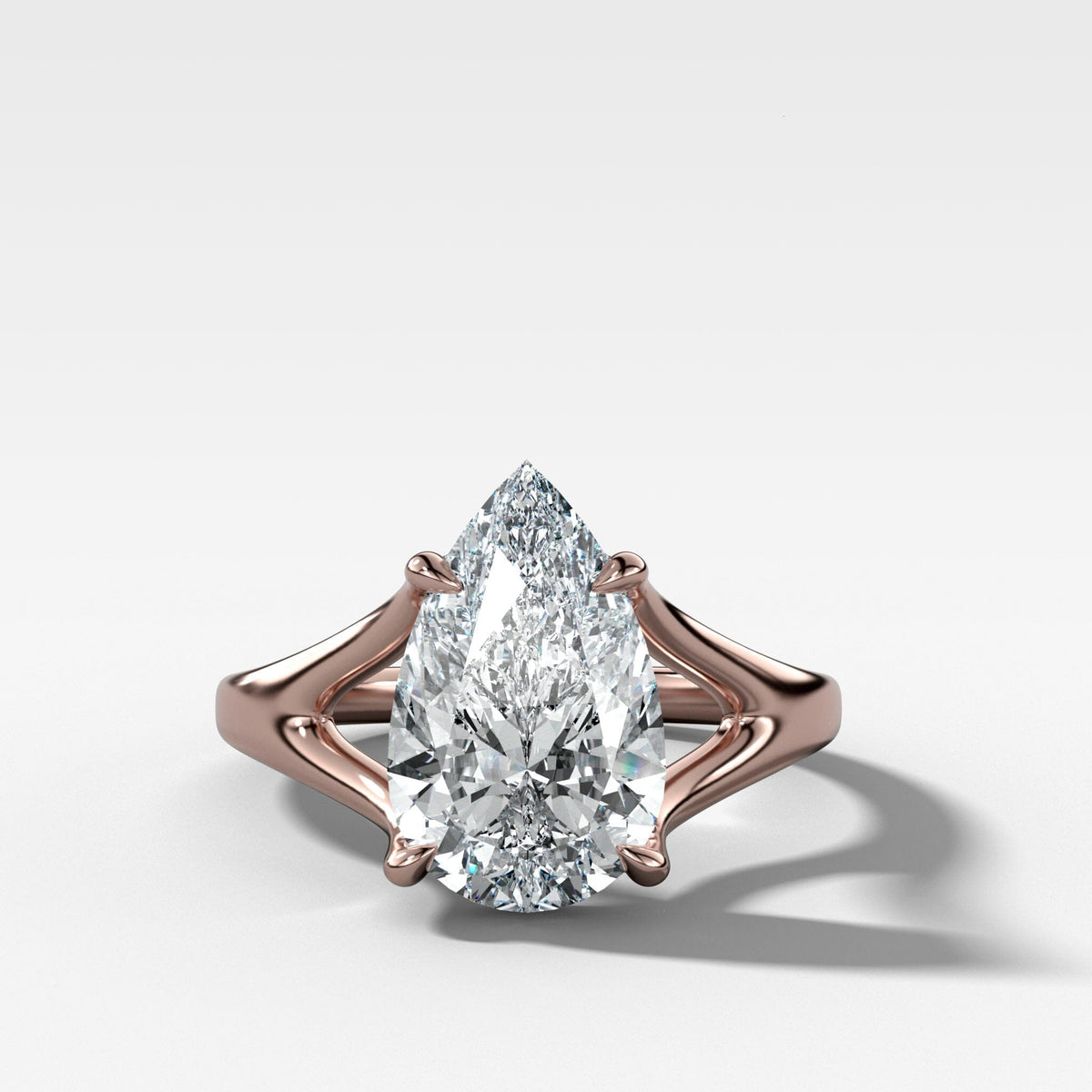 Split Shank Solitare with Pear Cut Engagement Good Stone Inc Rose Gold 14k 