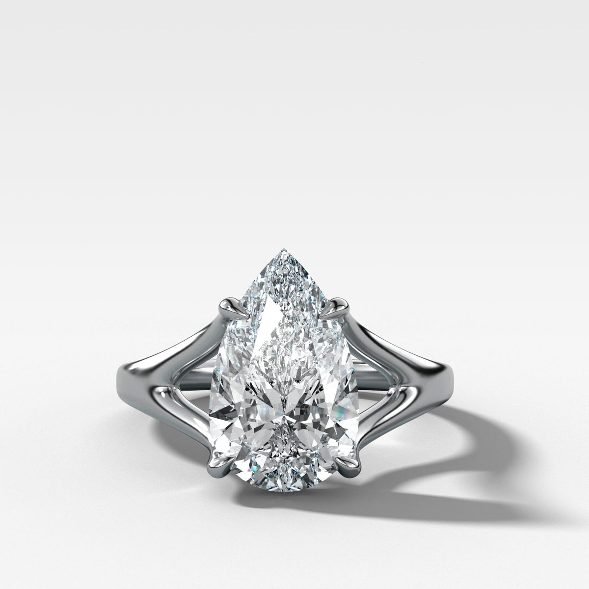 Split Shank Solitare with Pear Cut Engagement Good Stone Inc White Gold 14k 