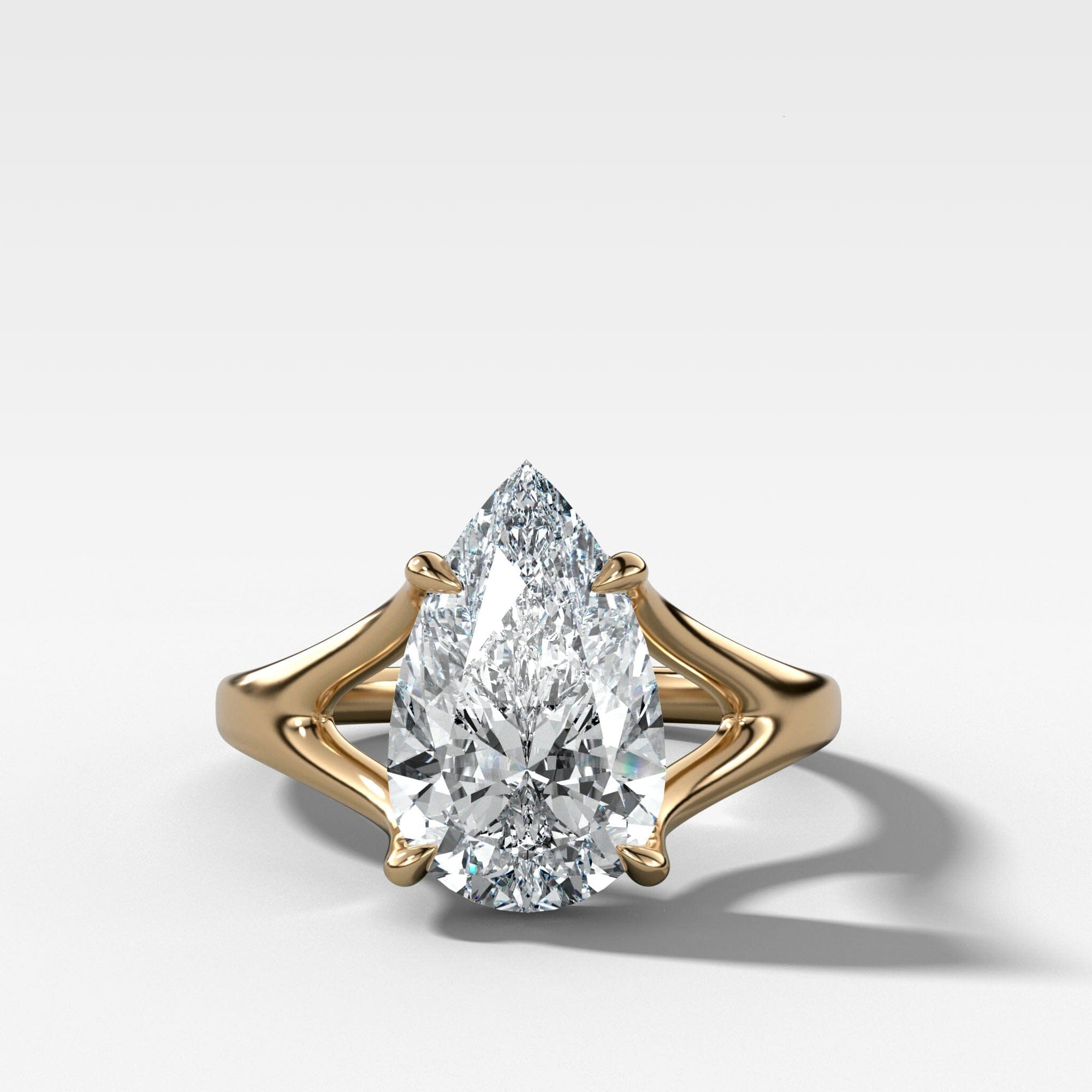 Split Shank Solitare with Pear Cut Engagement Good Stone Inc Yellow Gold 14k 