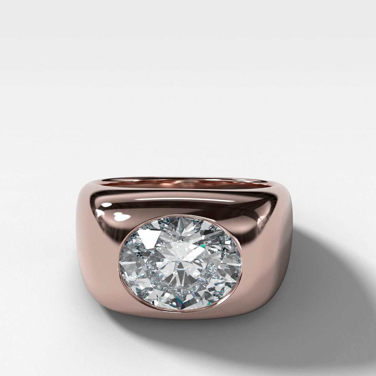 Burnished Solitaire Engagement Ring with Oval Cut Diamond