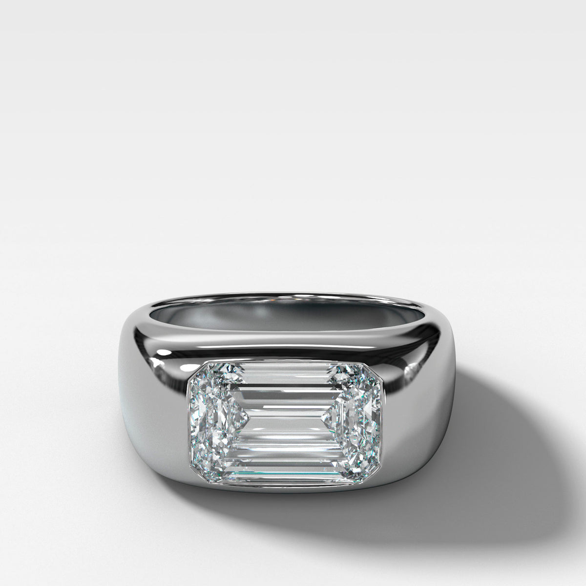 Burnished Solitaire Engagement Ring with Emerald Cut Diamond