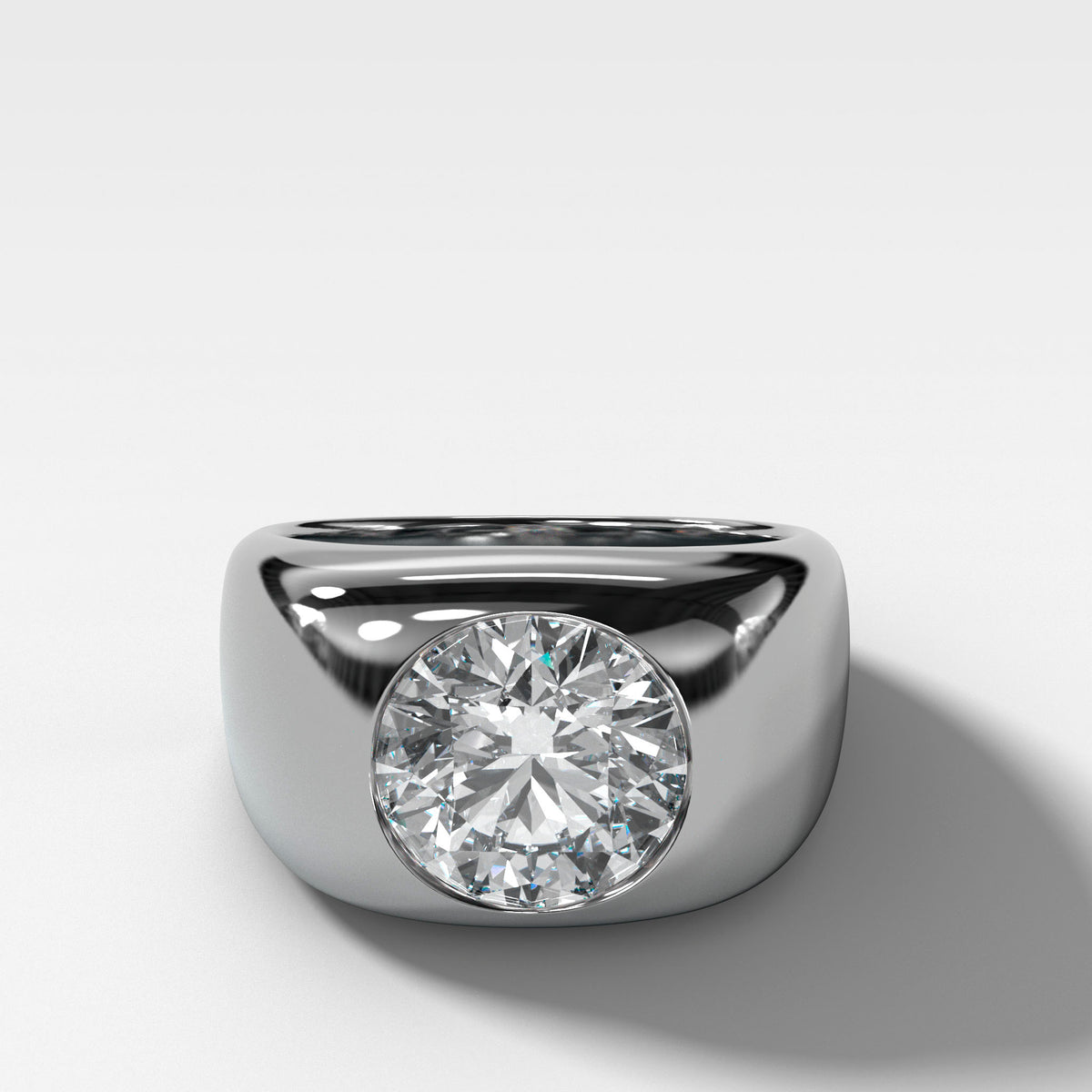 Burnished Solitaire Engagement Ring with Round Cut Diamond