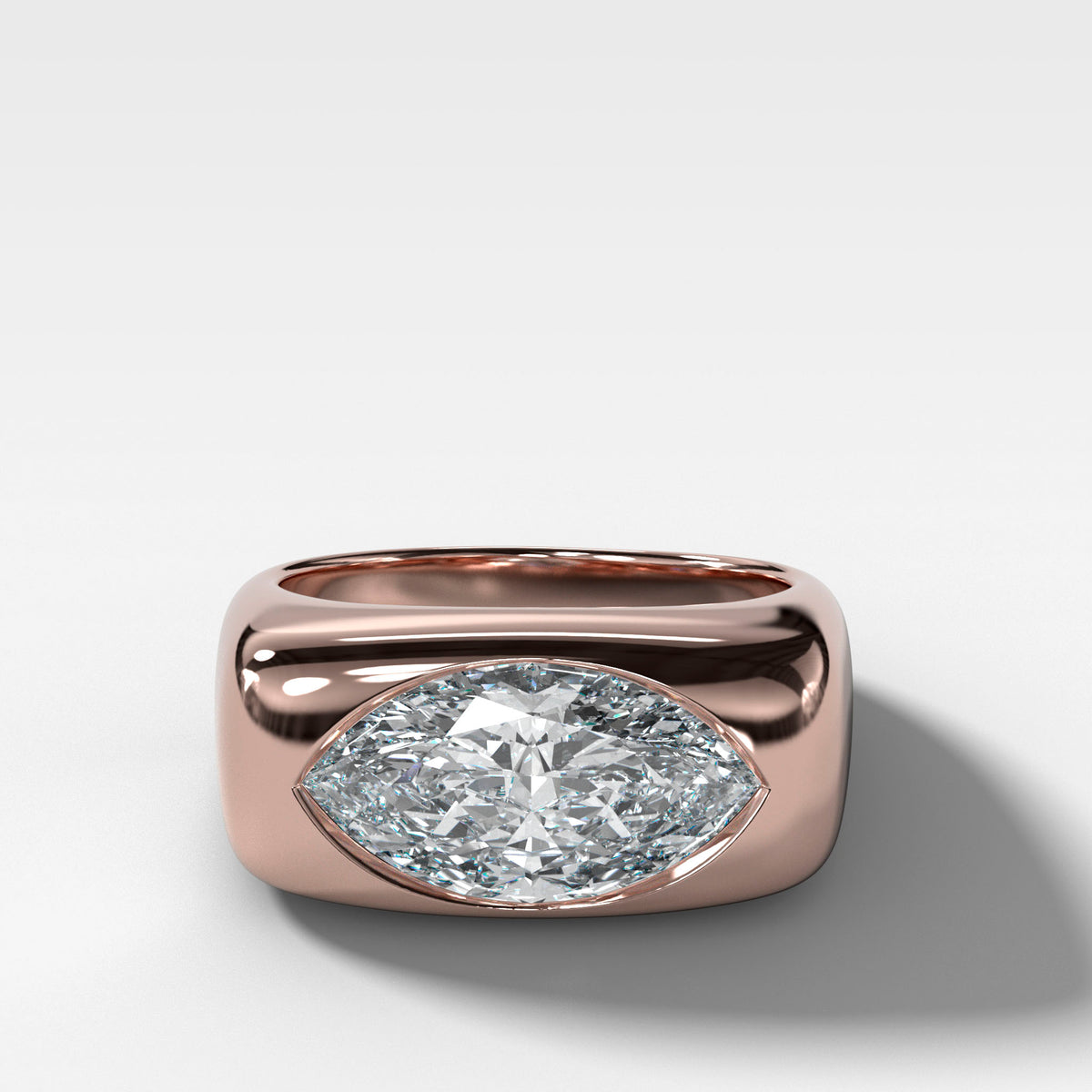 Burnished Solitaire Engagement Ring with Marquise Cut Diamond