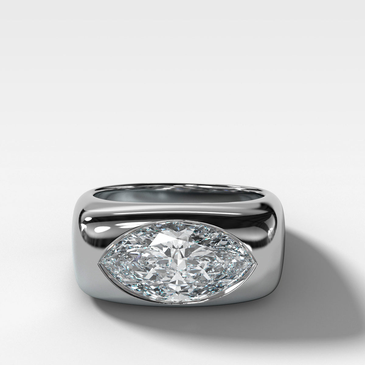 Burnished Solitaire Engagement Ring with Marquise Cut Diamond