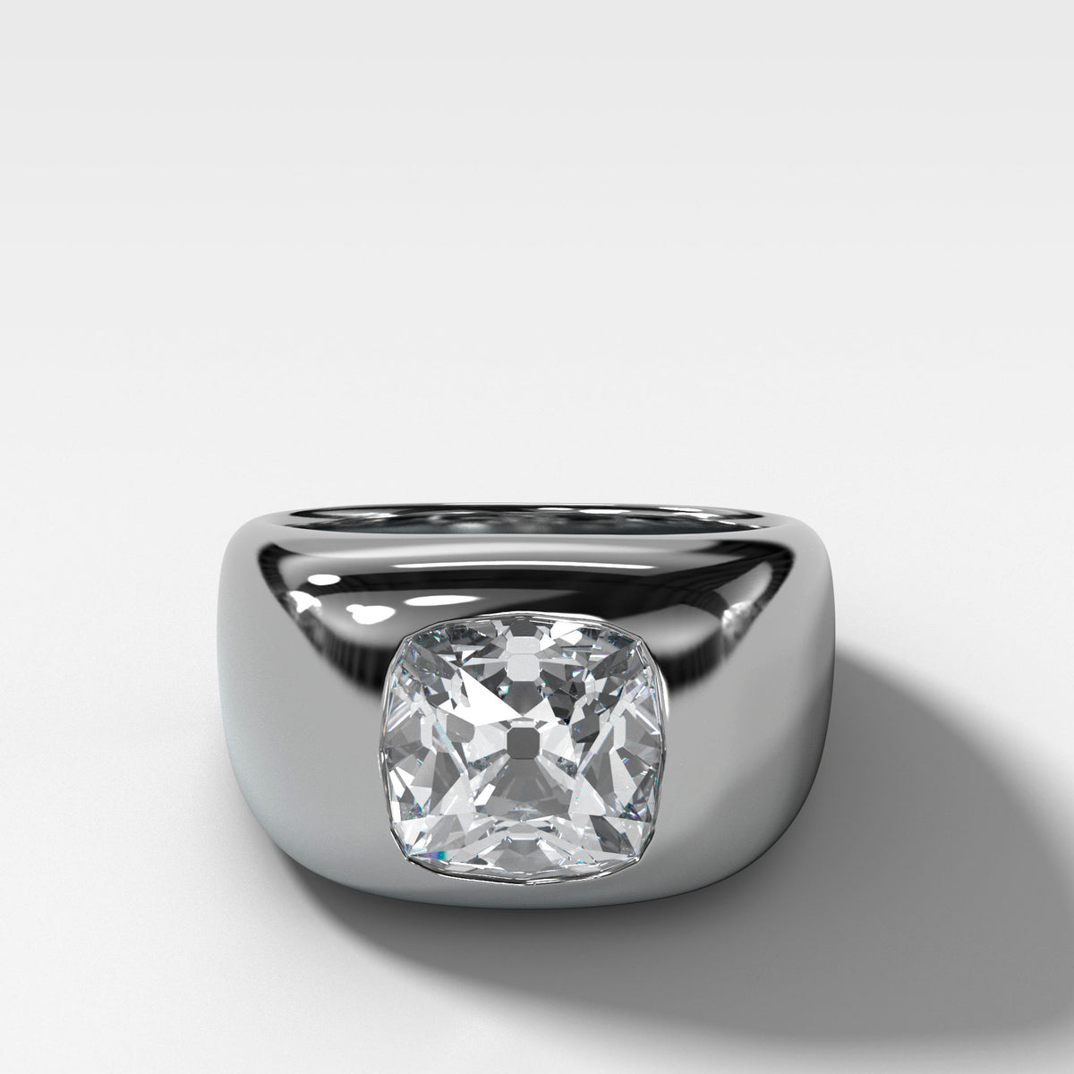 Burnished Solitaire Engagement Ring with Old Mine Cut Diamond