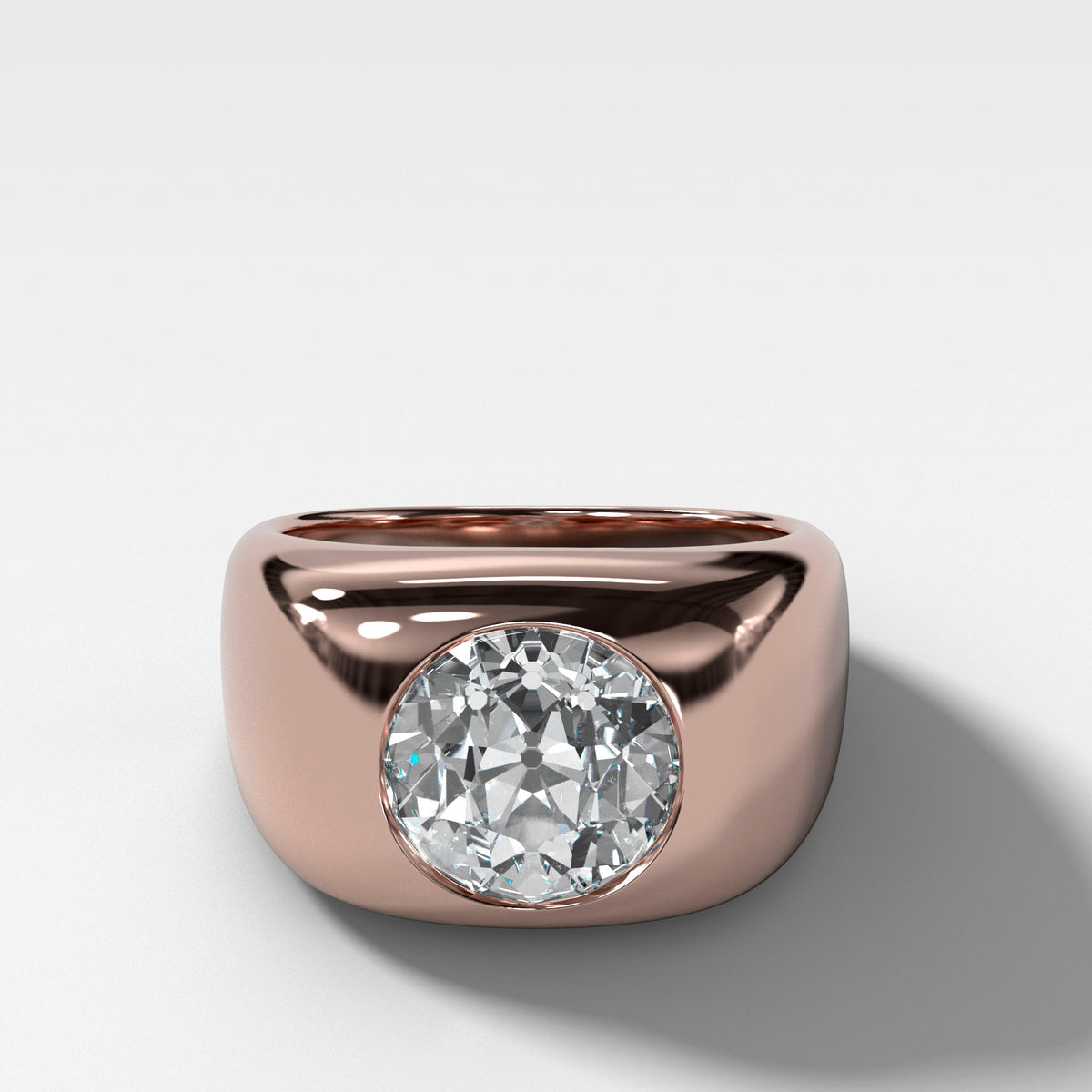 Burnished Solitaire Engagement Ring with Old Euro Cut Diamond