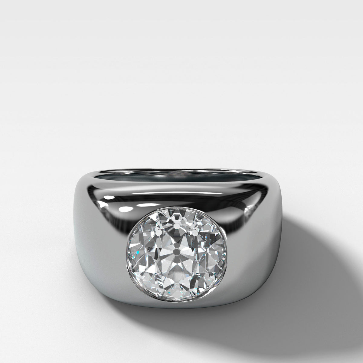 Burnished Solitaire Engagement Ring with Old Euro Cut Diamond