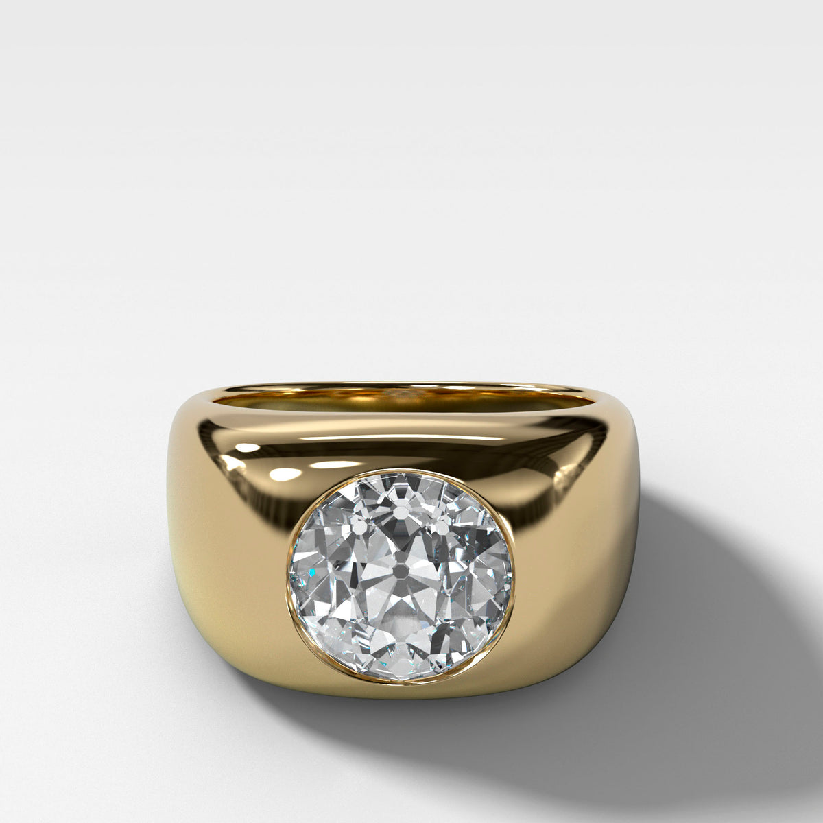 Burnished Solitaire Engagement Ring with Old Euro Cut Diamond