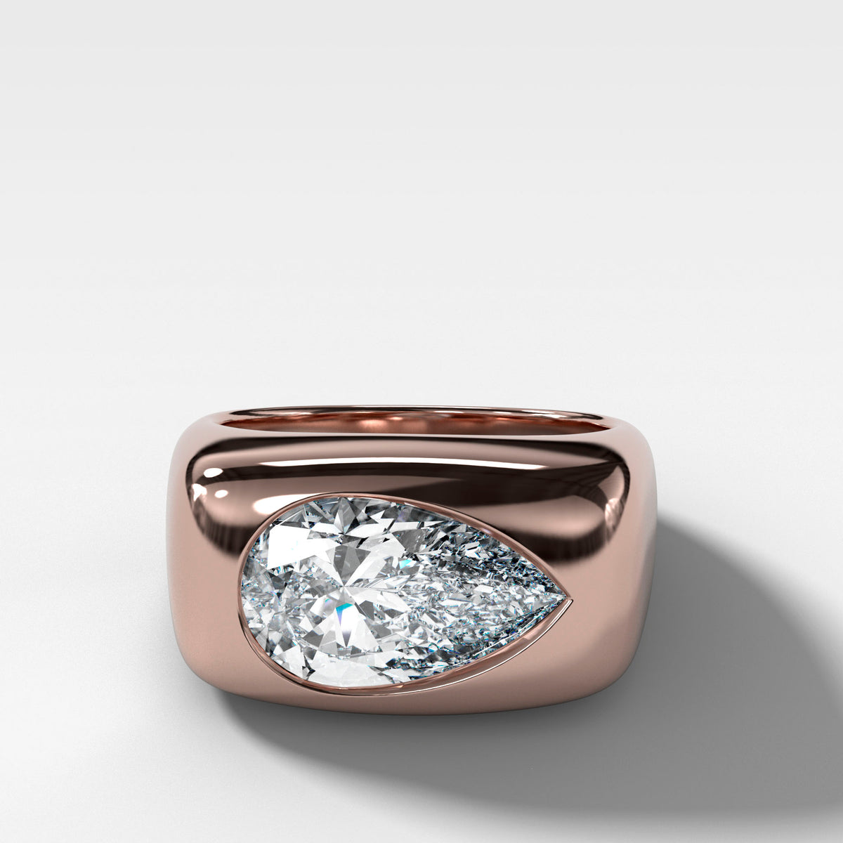 Burnished Solitaire Engagement Ring with Pear Cut Diamond