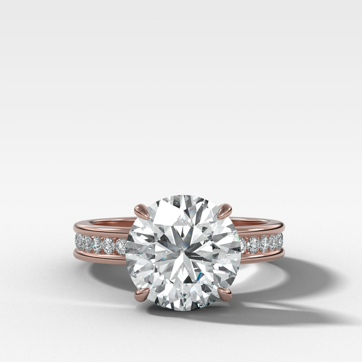 Petite Channel Set Solitaire Engagement Ring with Round Cut Diamond Band Good Stone Inc Rose Gold 14k Natural