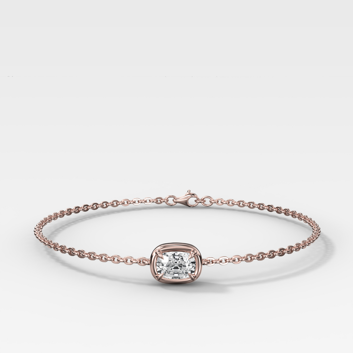 Single Stone Bezel Bracelet with East West Elongated Cushion Cut Diamond