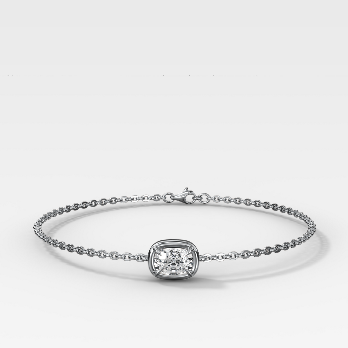 Single Stone Bezel Bracelet with East West Elongated Cushion Cut Diamond