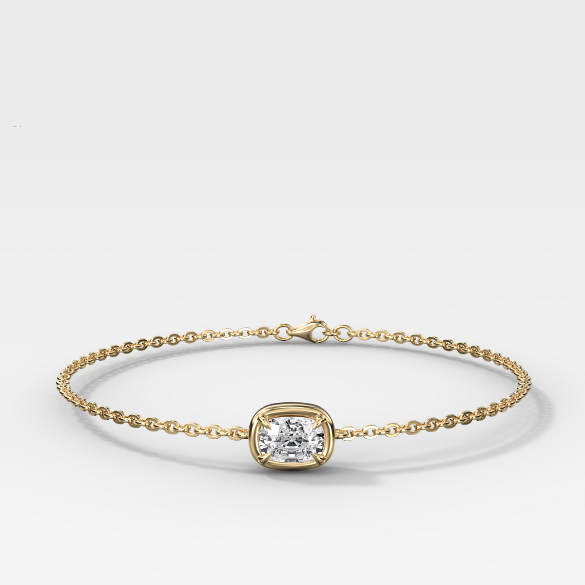 Single Stone Bezel Bracelet with East West Elongated Cushion Cut Diamond