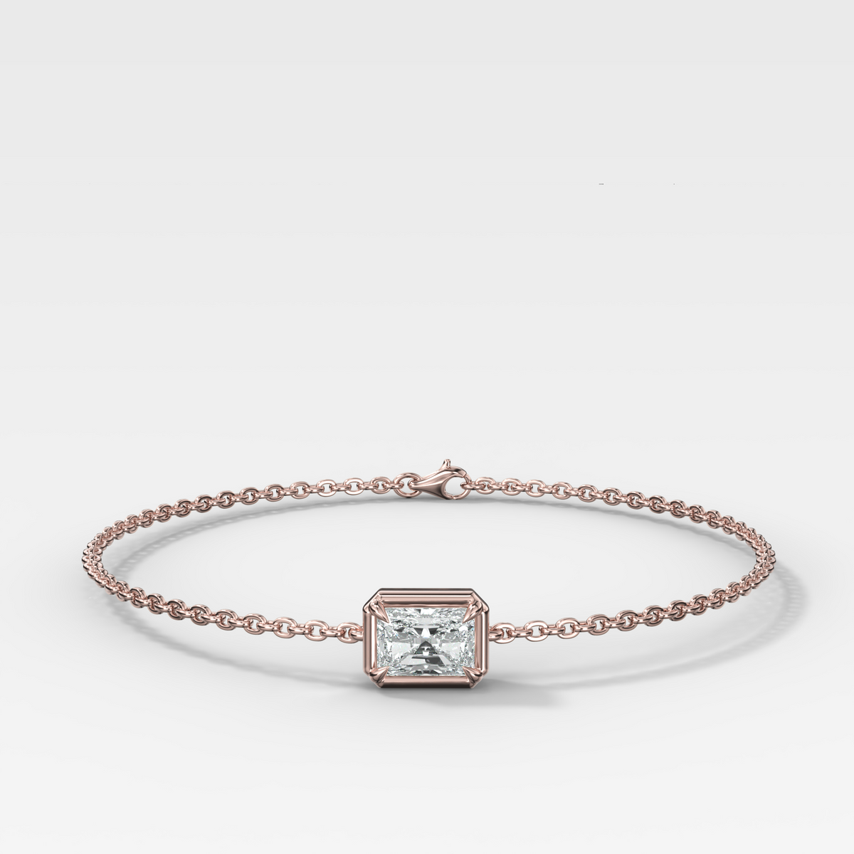 Single Stone Bezel Bracelet with East West Elongated Radiant Cut Diamond