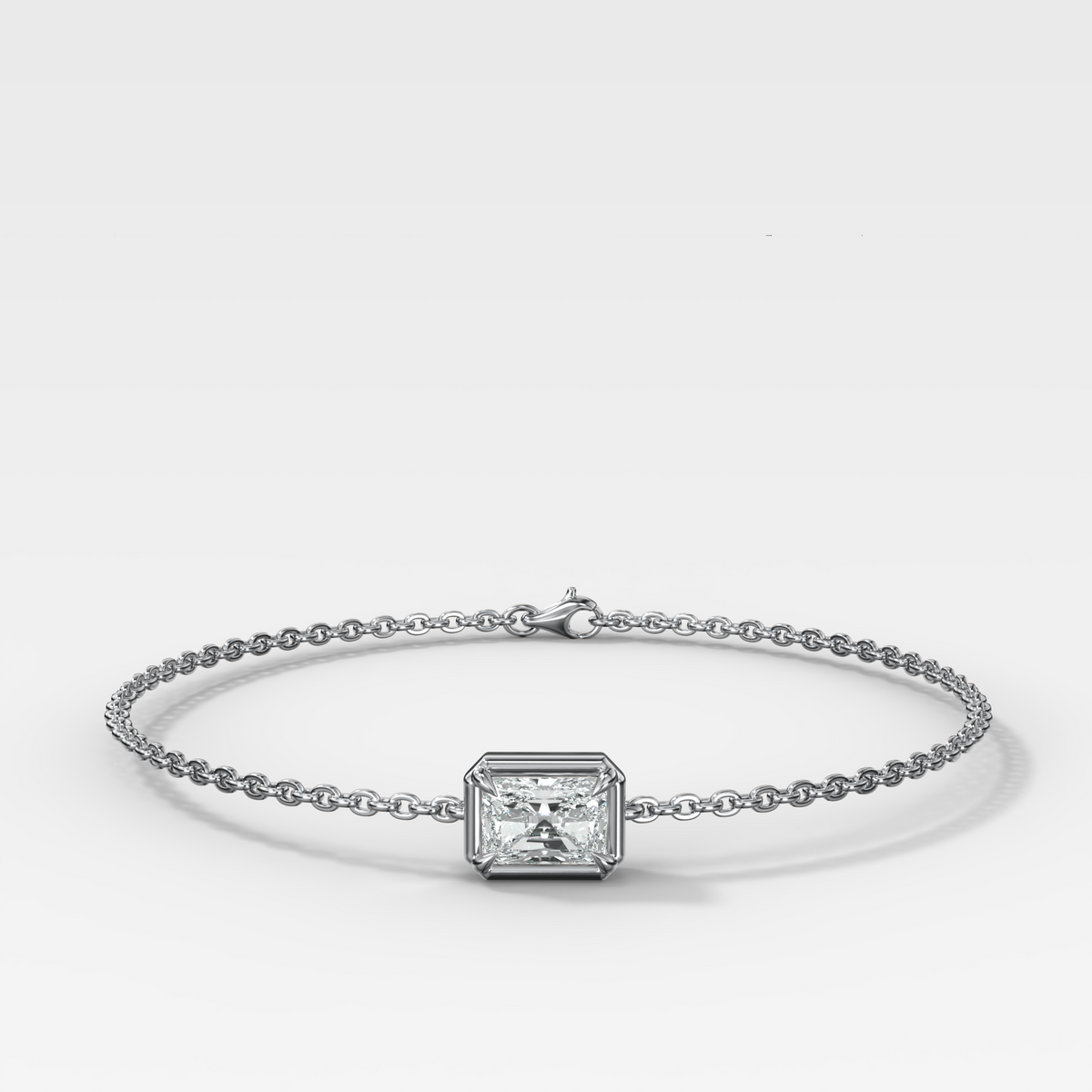 Single Stone Bezel Bracelet with East West Elongated Radiant Cut Diamond