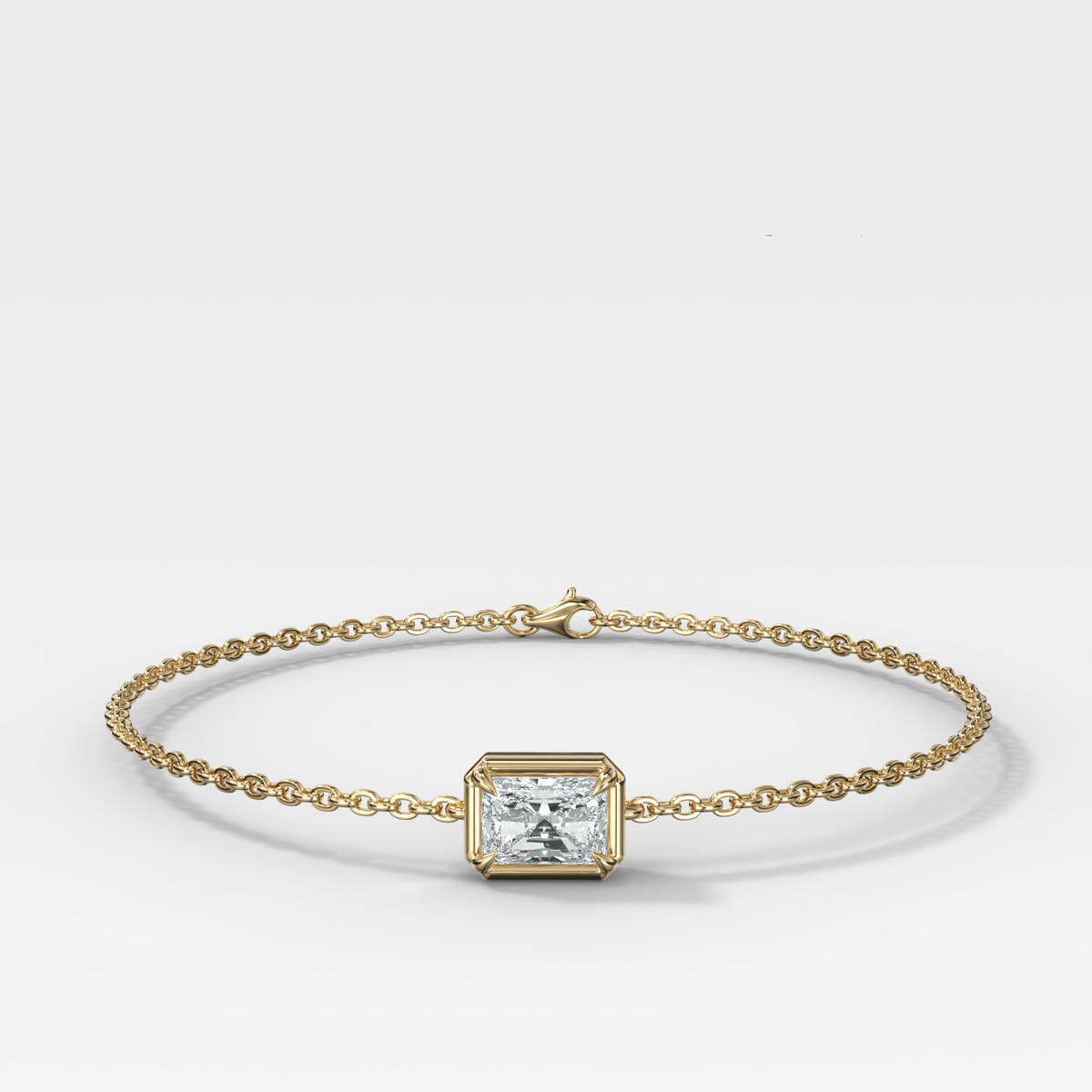 Single Stone Bezel Bracelet with East West Elongated Radiant Cut Diamond