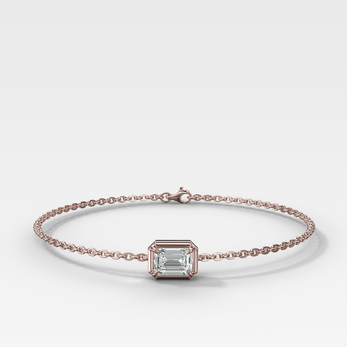 Single Stone Bezel Bracelet with East West Emerald Cut Diamond