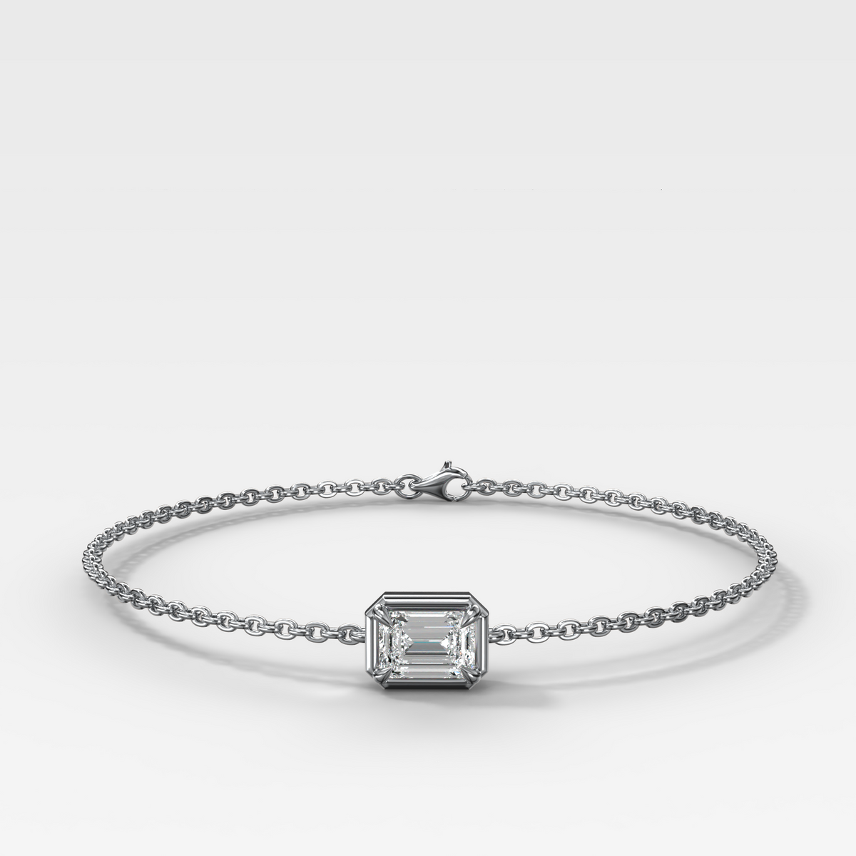 Single Stone Bezel Bracelet with East West Emerald Cut Diamond