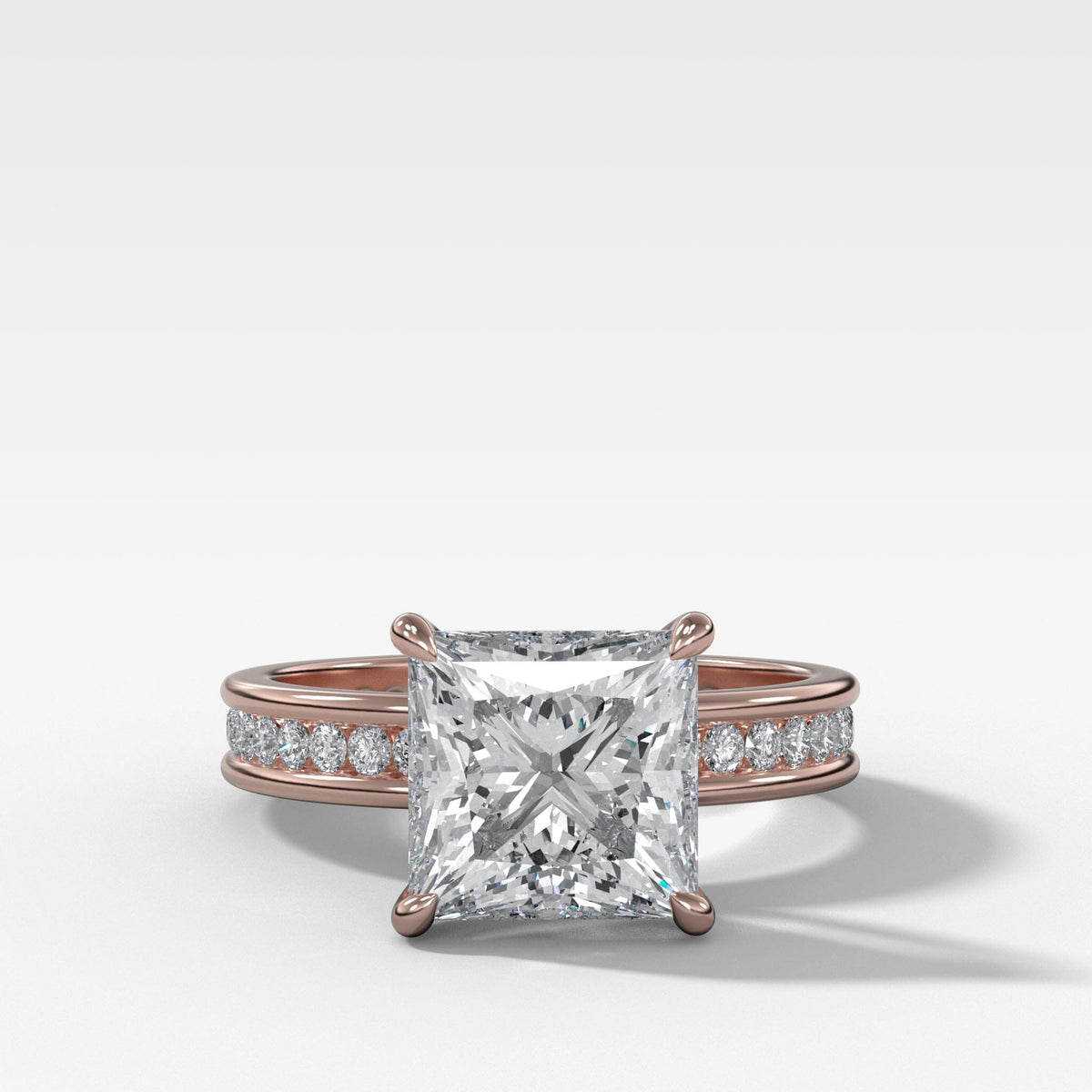 Petite Channel Set Solitaire Engagement Ring with Princess Cut Diamond Band Good Stone Inc Rose Gold 14k Natural