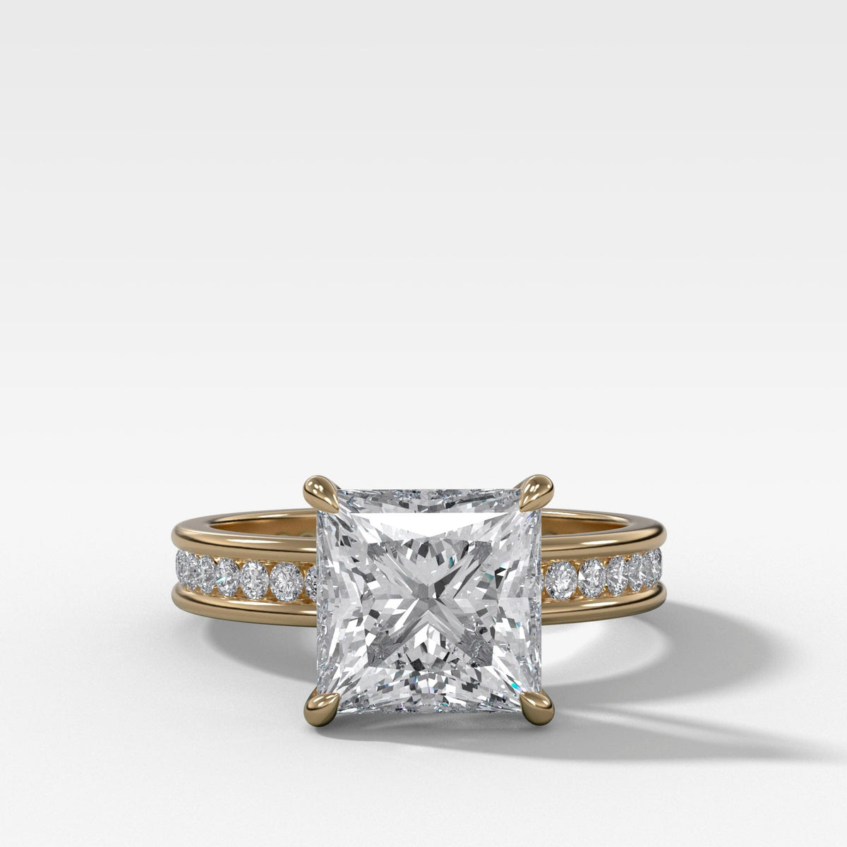 Petite Channel Set Solitaire Engagement Ring with Princess Cut Diamond Band Good Stone Inc Yellow Gold 14k Natural