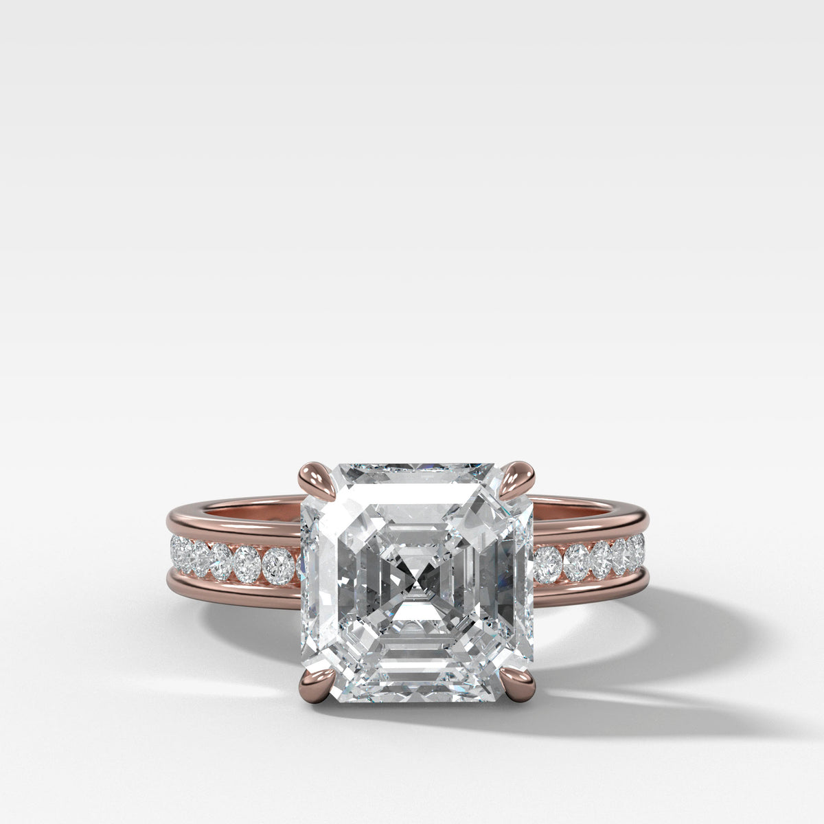 Petite Channel Set Engagement Ring with Asscher Cut Diamond