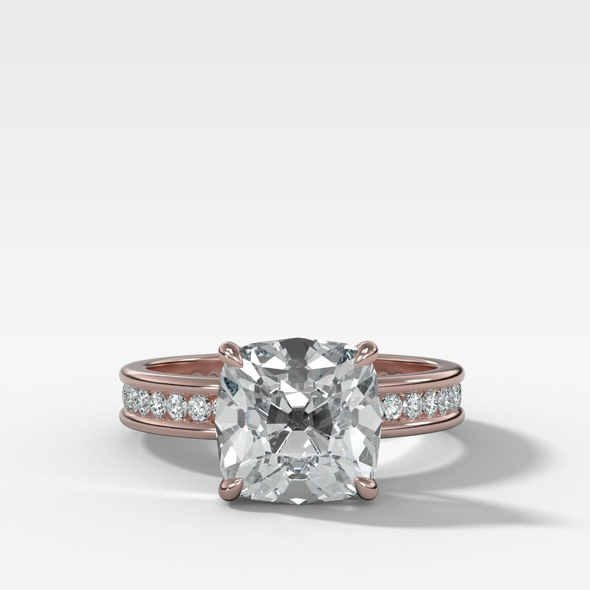 Petite Channel Set Solitaire Engagement Ring with Old Mine Cut Diamond Engagement Good Stone Inc Rose Gold 14k Natural