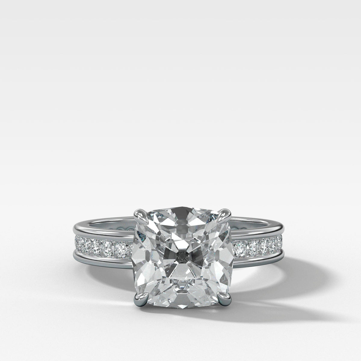 Petite Channel Set Solitaire Engagement Ring with Old Mine Cut Diamond Engagement Good Stone Inc White Gold 14k Natural