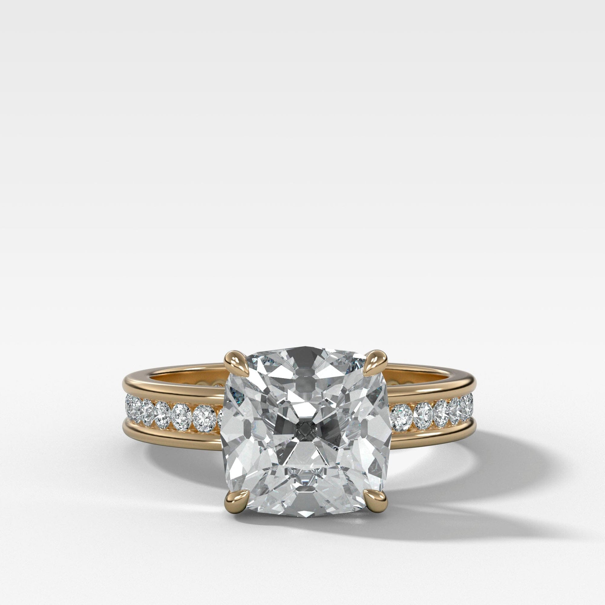 Petite Channel Set Solitaire Engagement Ring with Old Mine Cut Diamond Engagement Good Stone Inc Yellow Gold 14k Natural