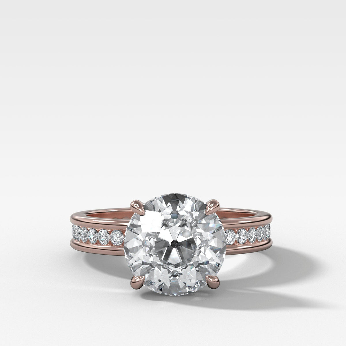 Petite Channel Set Solitaire Engagement Ring with Old Euro Cut Diamond Engagement Good Stone Inc Rose Gold 14k Natural