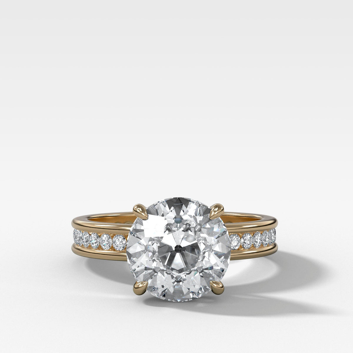 Petite Channel Set Solitaire Engagement Ring with Old Euro Cut Diamond Engagement Good Stone Inc Yellow Gold 14k Natural