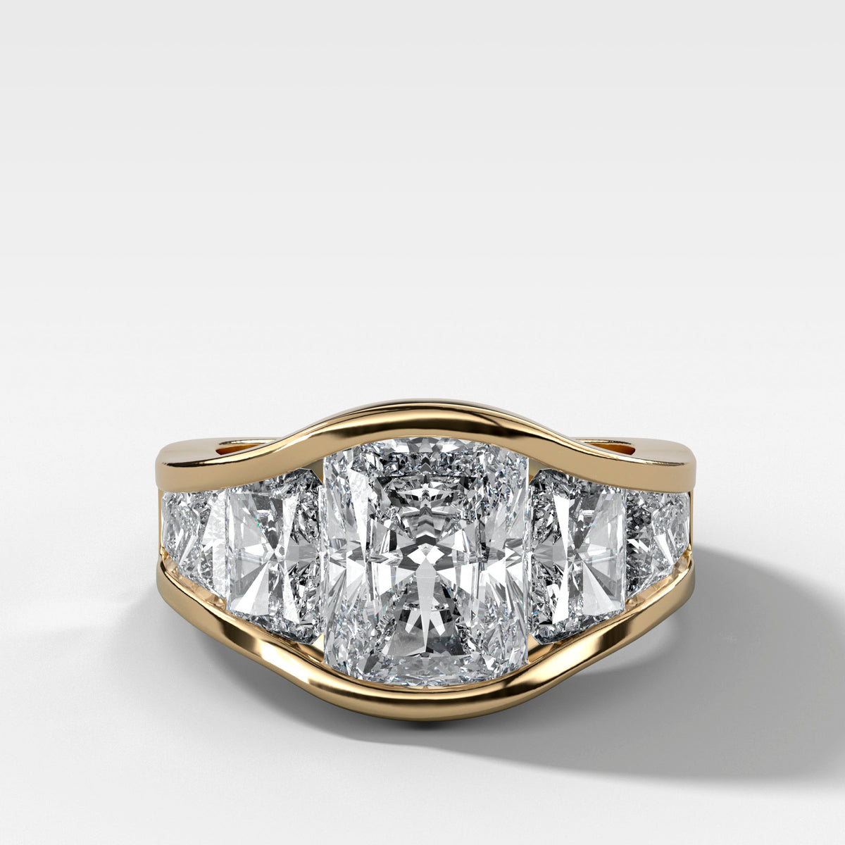 Full Channel Set Engagement Ring with Elongated Radiant and Princess Diamonds