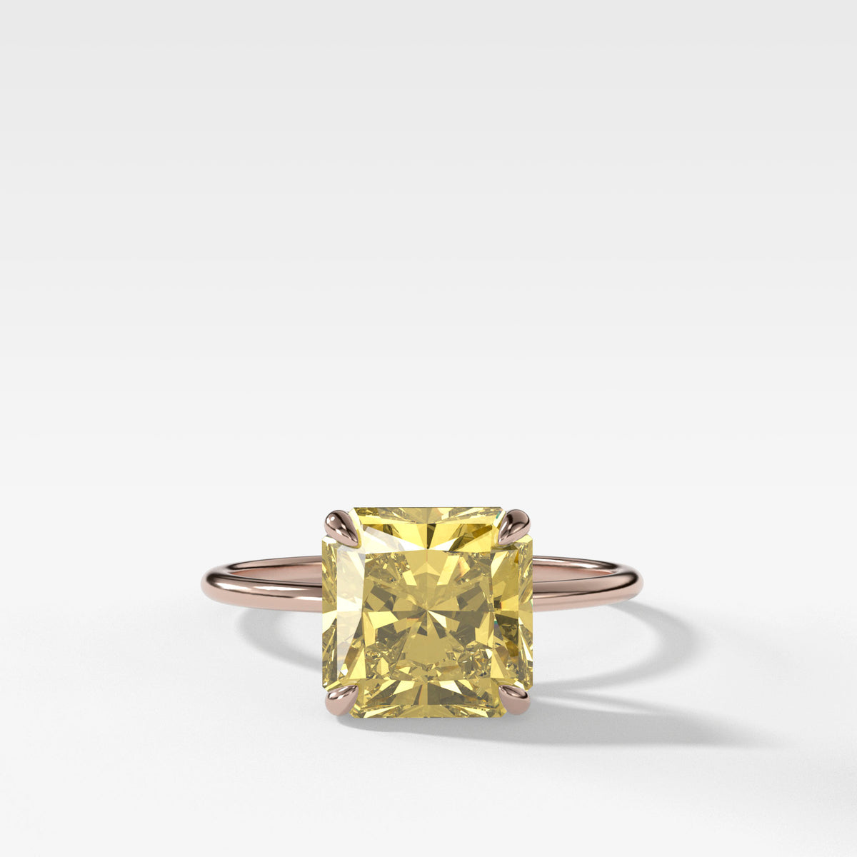 Thin + Simple Solitaire Engagement Ring With Canary Yellow Radiant Cut Diamond