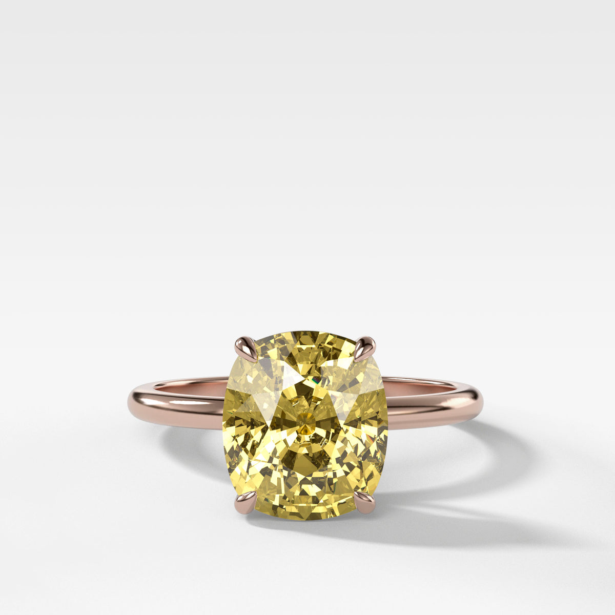 Thin + Simple Solitaire Engagement Ring With Canary Yellow Elongated Cushion Cut Diamond