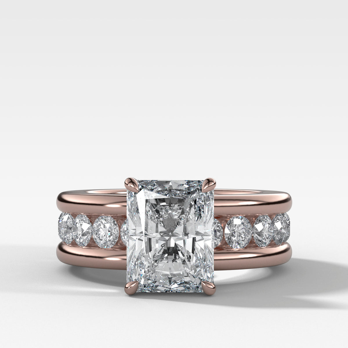 Chunky Channel Set Engagement Ring with Radiant Cut Diamond