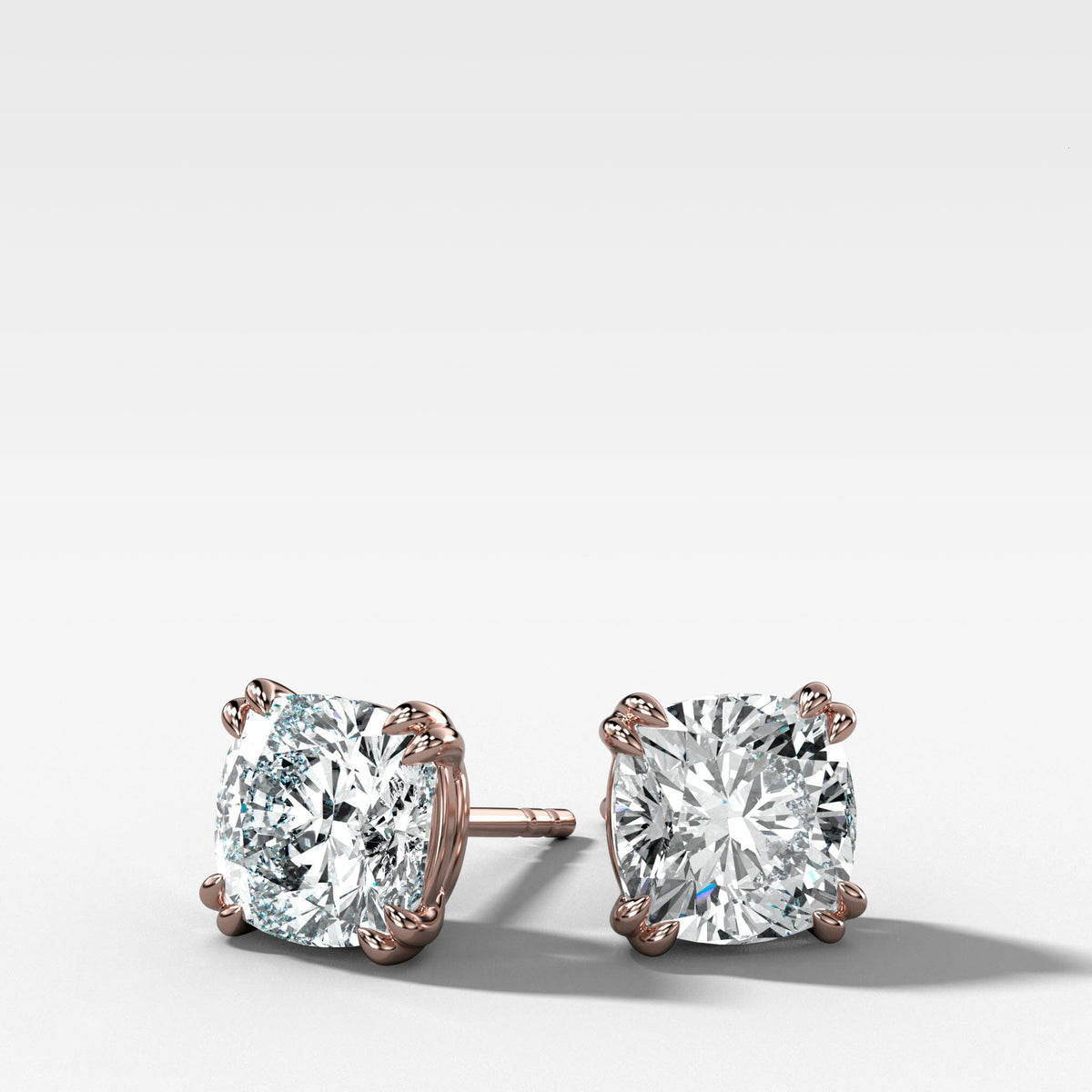 Cushion Cut Double Point Prong Studs Earring Good Stone Inc Rose Gold 14k .50ct (1.00 ctw) Lab Grown
