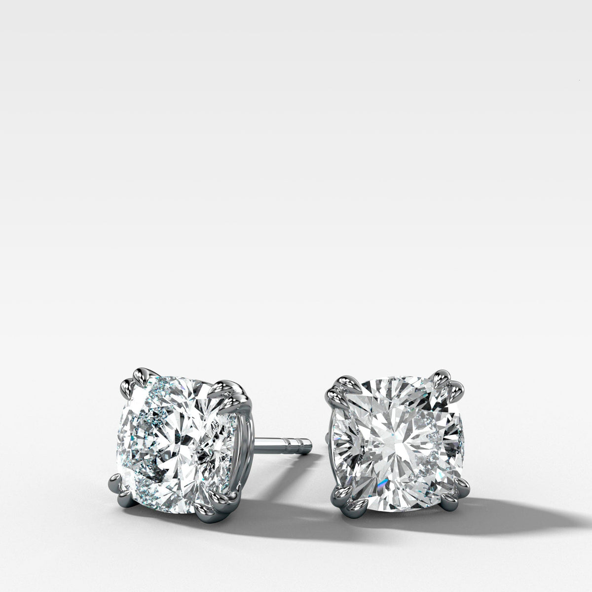 Cushion Cut Double Point Prong Studs Earring Good Stone Inc White Gold 14k .50ct (1.00 ctw) Lab Grown