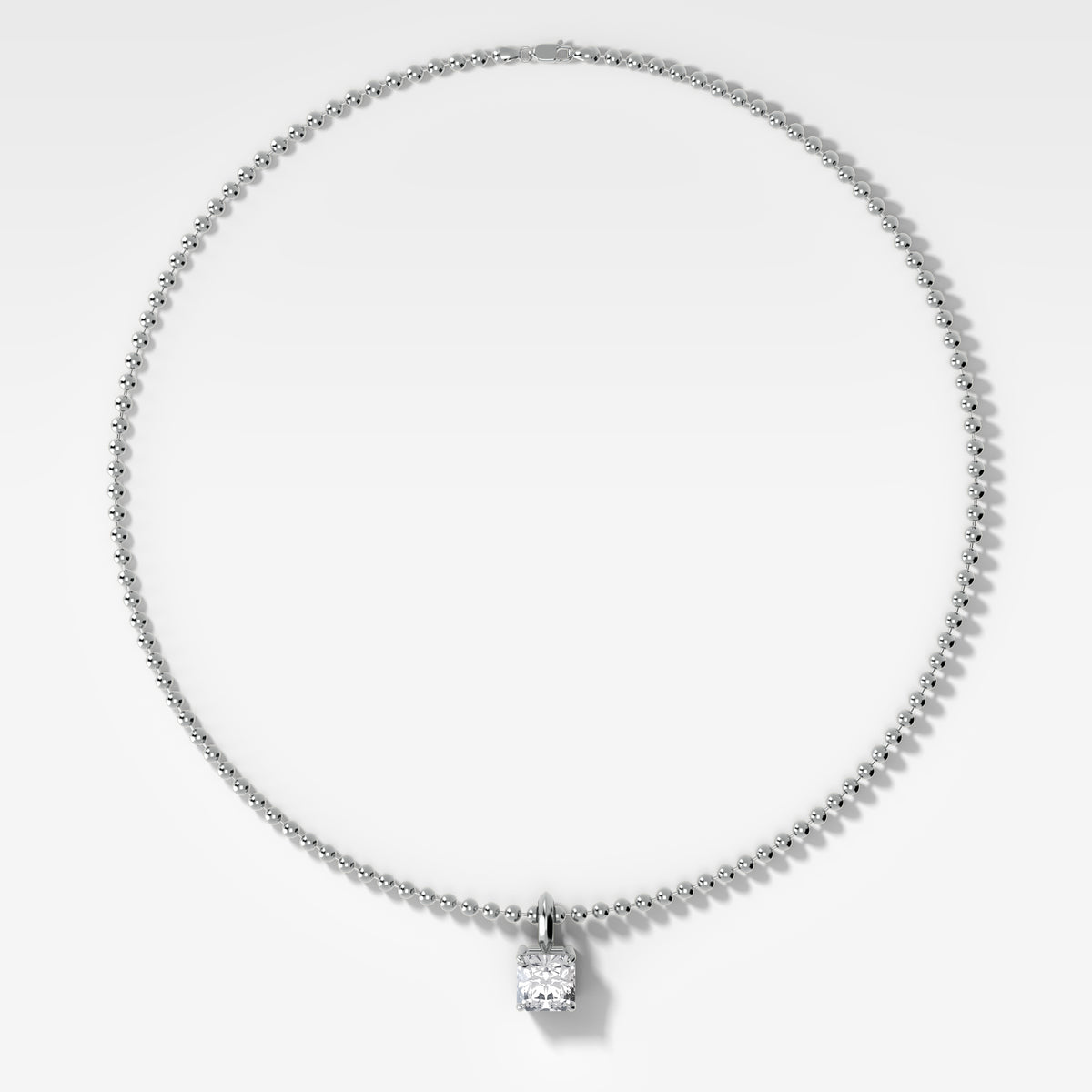 Classic Radiant Attachable Diamond Pendant With Beaded Chain (3mm)