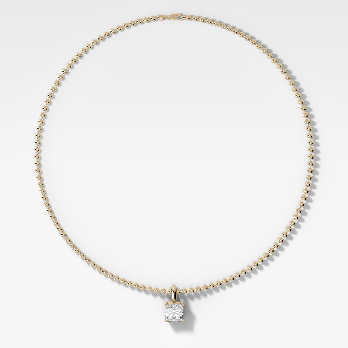 Classic Radiant Attachable Diamond Pendant With Beaded Chain (3mm)