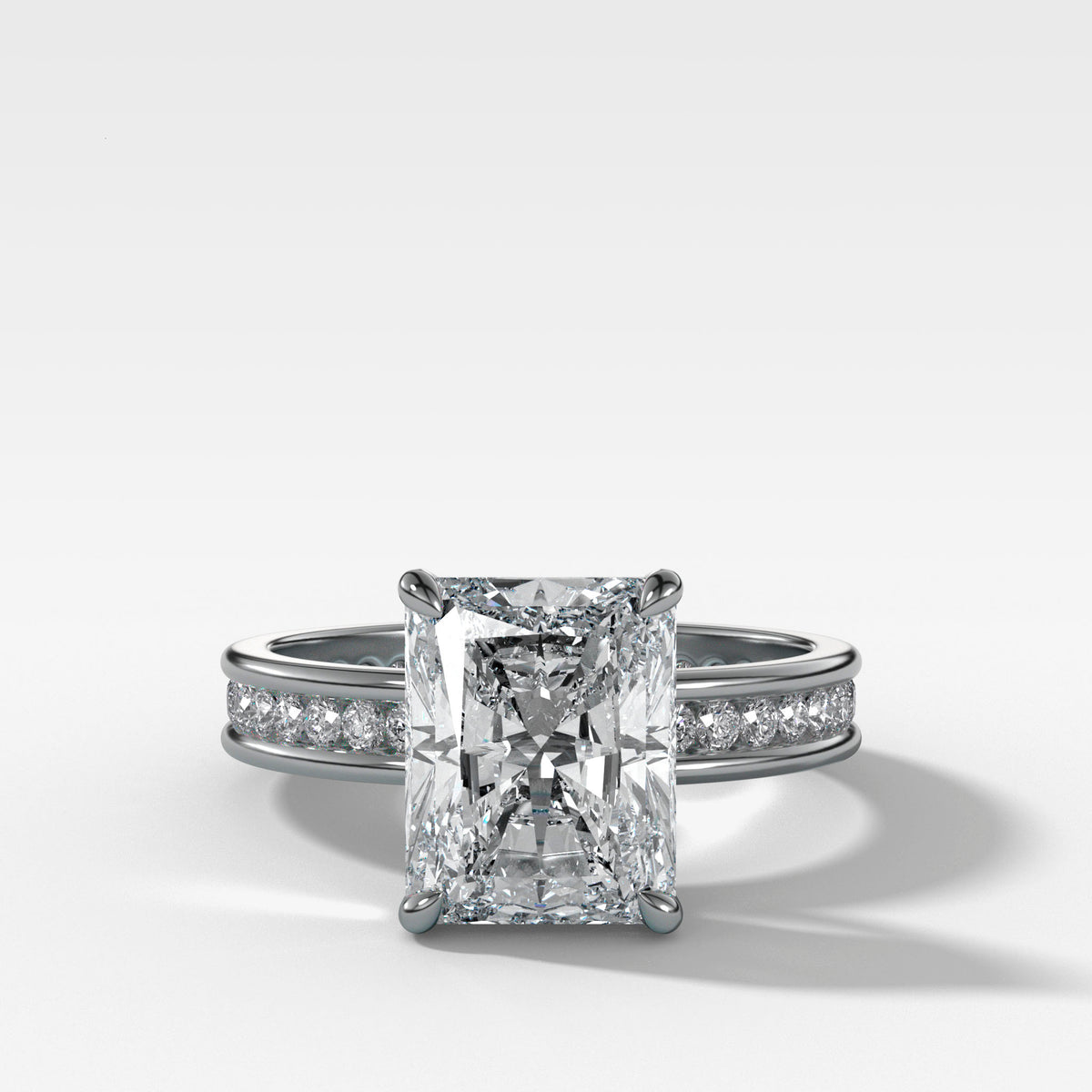 Petite Channel Set Engagement Ring with Elongated Radiant Cut Diamond