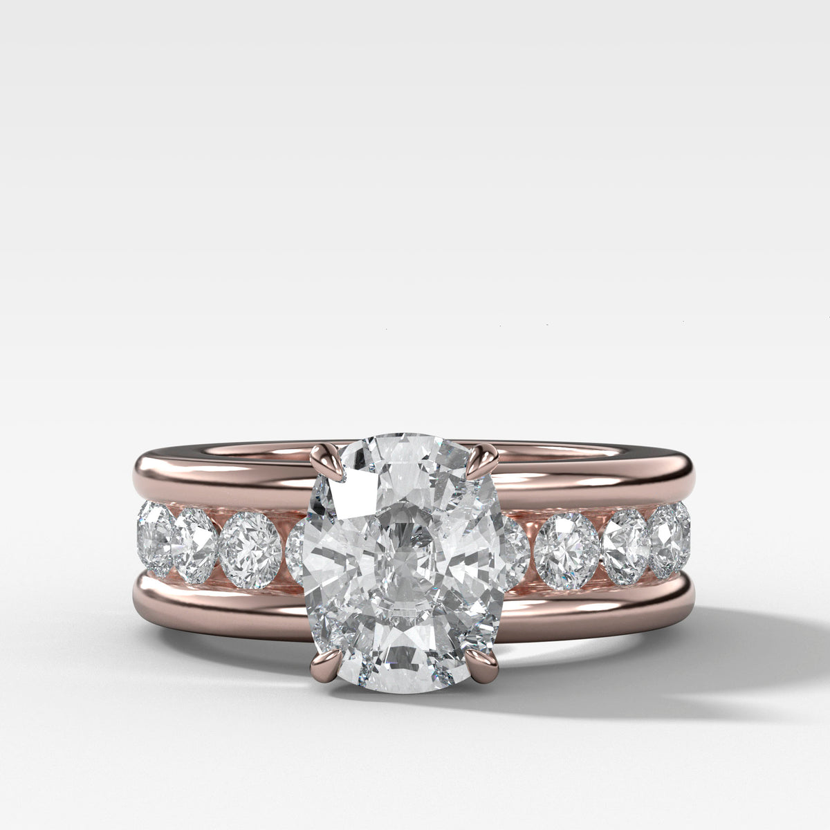 Chunky Channel Set Engagement Ring with Elongated Cushion Cut Diamond