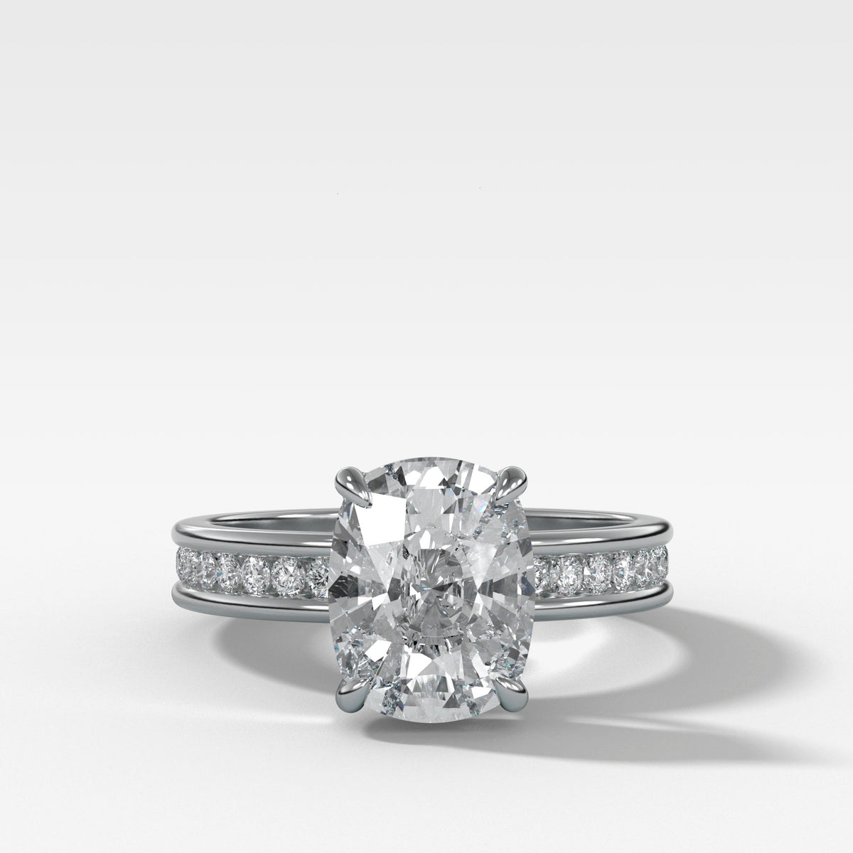 Petite Channel Set Engagement Ring with Elongated Cushion Cut Diamond