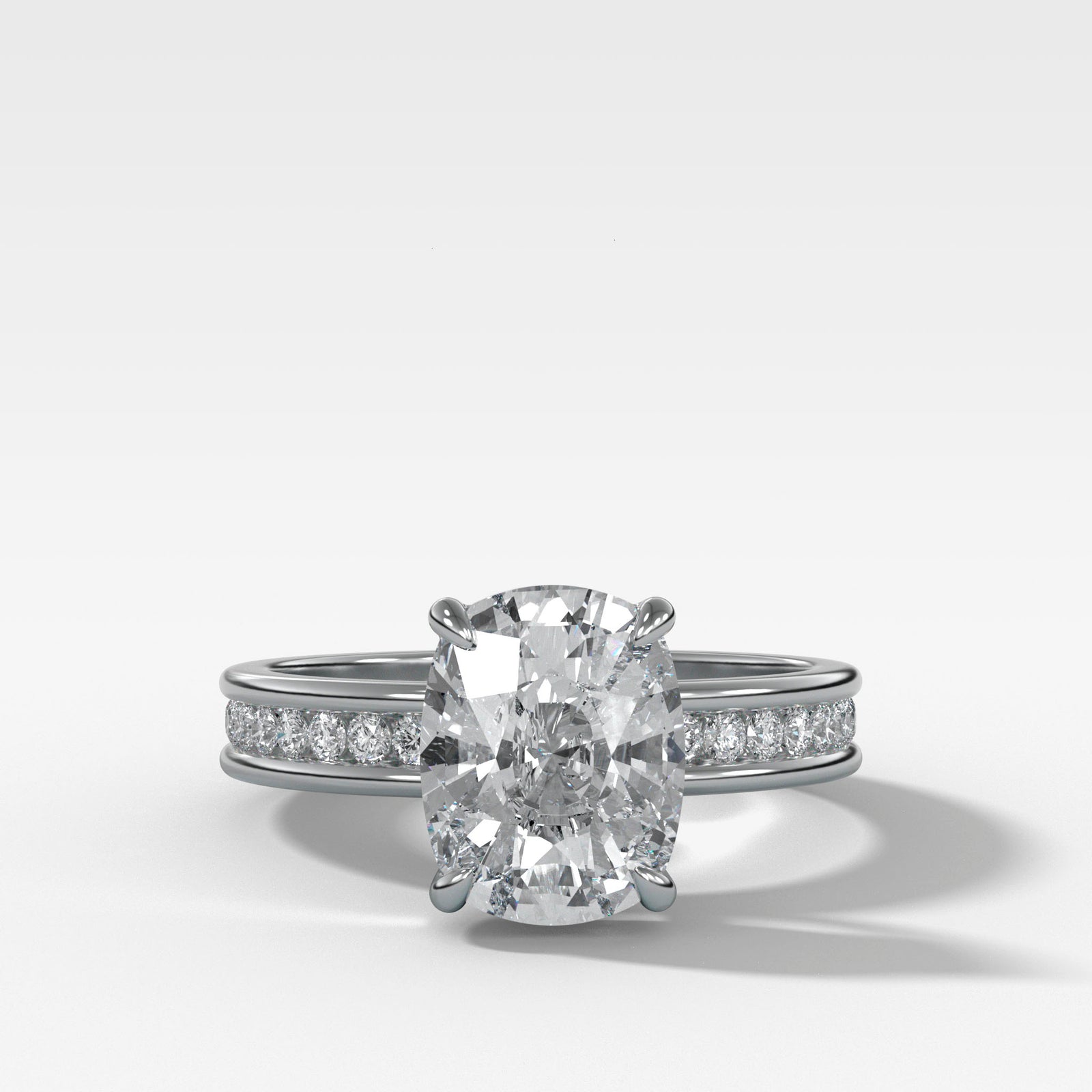 Petite Channel Set Engagement Ring with 3.06 F/VS1 Lab Grown Elongated Cushion Cut Diamond